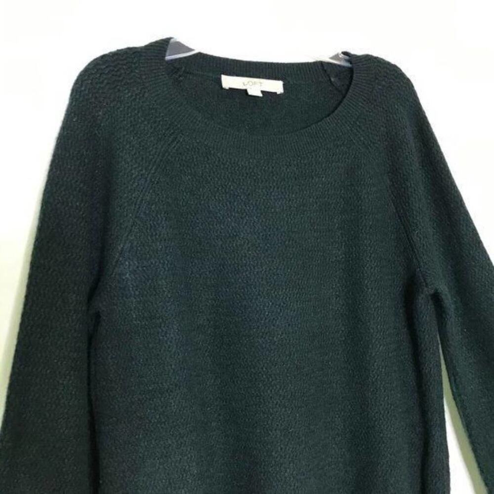 LOFT Green Bell Sleeve Knit Top | Classic Minimalist Long Sleeve Small - Picture 3 of 7